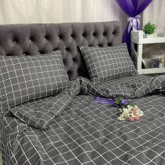 Простирадло на резинці 160-200 сірий клітинка 4136